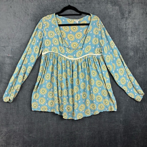 NATURAL LIFE 100% Cotton Blue and Yellow Floral Blouse Sz S/M - Picture 1 of 8